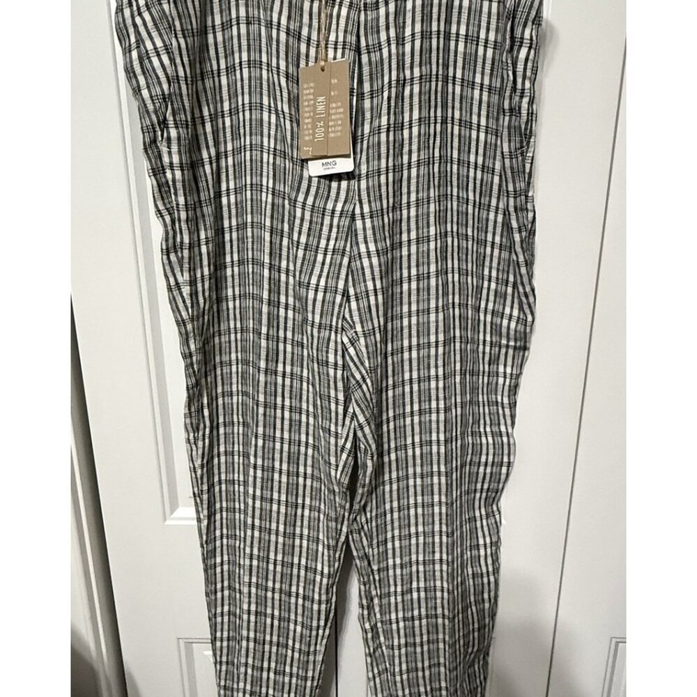 MNG by Mango Linen Pant Plaid Womens 12 Black White NEW Ankle